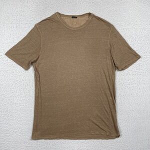 120% Lino T Shirt Mens XL Brown Linen Paper Thin Made In Italy Summer Coastal